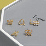 Copper Lace Bow Bees Heart Brooch Stud Earrings