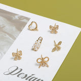 Copper Lace Bow Bees Heart Brooch Stud Earrings