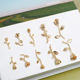 Copper Retro Stereo Rose Leaves Flower Pendant DIY Earrings Accessories