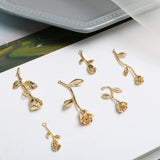 Copper Retro Stereo Rose Leaves Flower Pendant DIY Earrings Accessories