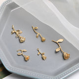 Copper Retro Stereo Rose Leaves Flower Pendant DIY Earrings Accessories