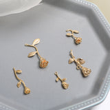 Copper Retro Stereo Rose Leaves Flower Pendant DIY Earrings Accessories