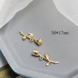 Copper Retro Stereo Rose Leaves Flower Pendant DIY Earrings Accessories