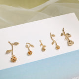 Copper Retro Stereo Rose Leaves Flower Pendant DIY Earrings Accessories