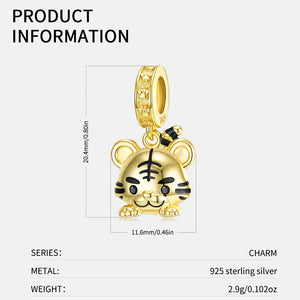 Plated Tiger Dangle Charm for Bracelet Necklace