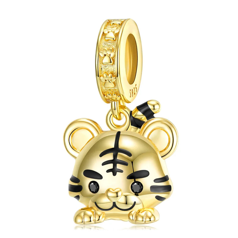 Plated Tiger Dangle Charm for Bracelet Necklace