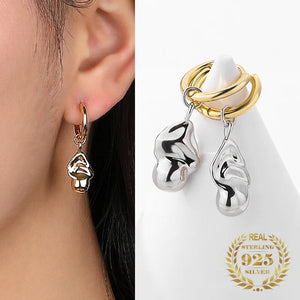 925 Silver Beanie Drop Earrings Bicolor Jewelry