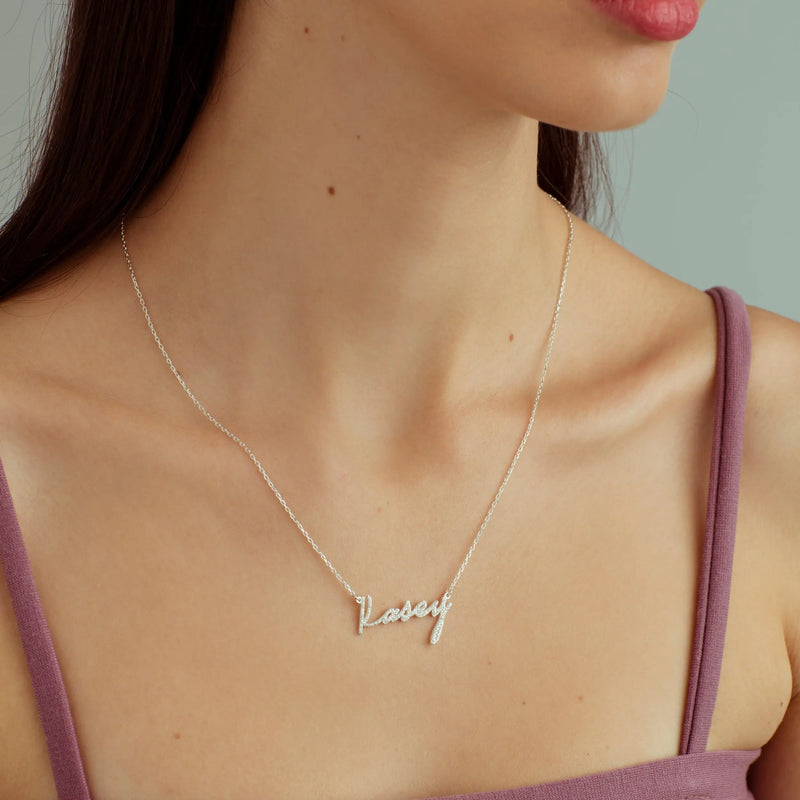 Plated Diamond Name Necklace, Christmas Gift, Name Jewelry, Gift for Mom