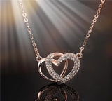 Double Heart Necklace Crystals Choker Pendant Valentine Gift