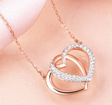 Double Heart Necklace Crystals Choker Pendant Valentine Gift