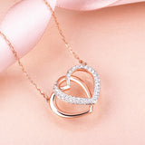 Double Heart Necklace Crystals Choker Pendant Valentine Gift