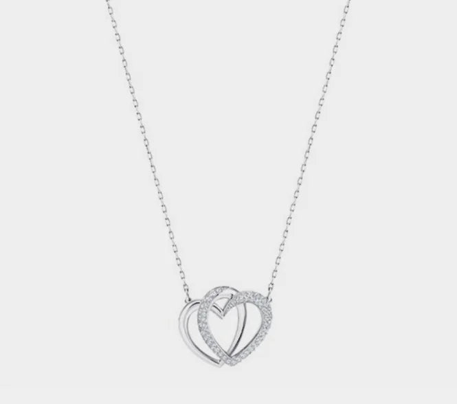 Double Heart Necklace Crystals Choker Pendant Valentine Gift