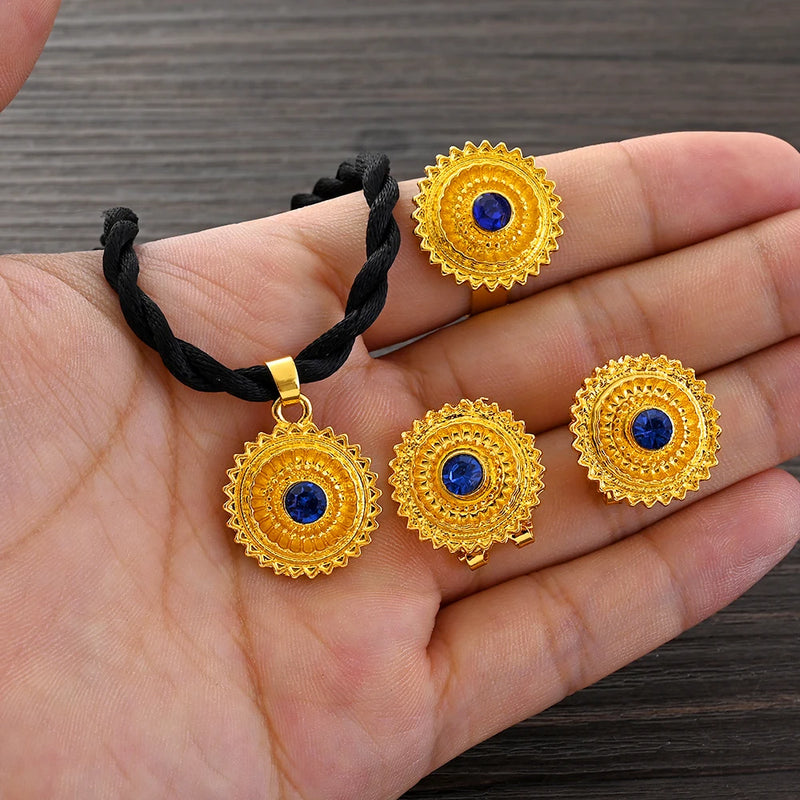 Ethiopian Eritrean Bride Jewelry CZ Stone African Habesha Wedding Set