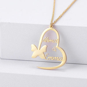 Personalized Heart Butterfly Necklace for Women