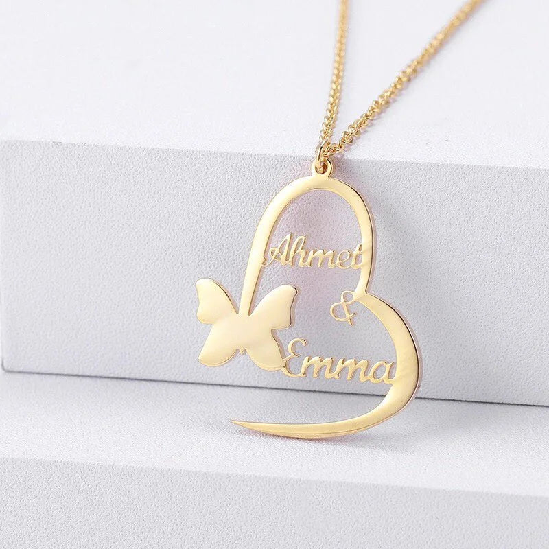 Personalized Heart Butterfly Necklace for Women