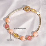 Rutilated Pink/Green Strawberry Crystal Cat's Eye Beaded Bracelet