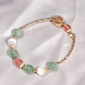 Rutilated Pink/Green Strawberry Crystal Cat's Eye Beaded Bracelet