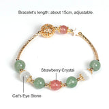 Rutilated Pink/Green Strawberry Crystal Cat's Eye Beaded Bracelet