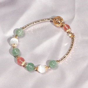 Rutilated Pink/Green Strawberry Crystal Cat's Eye Beaded Bracelet