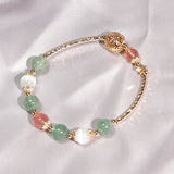 Rutilated Pink/Green Strawberry Crystal Cat's Eye Beaded Bracelet