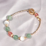Rutilated Pink/Green Strawberry Crystal Cat's Eye Beaded Bracelet