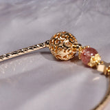 Rutilated Pink/Green Strawberry Crystal Cat's Eye Beaded Bracelet
