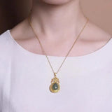 Gold-Plated Inlaid Hetian Jade Gray Jade Retro Drop-Shaped Necklace Pendant Sets