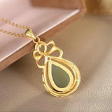Gold-Plated Inlaid Hetian Jade Gray Jade Retro Drop-Shaped Necklace Pendant Sets