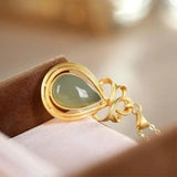 Gold-Plated Inlaid Hetian Jade Gray Jade Retro Drop-Shaped Necklace Pendant Sets