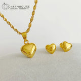 Women's Heart Pendant Necklace and Stud Earrings Set