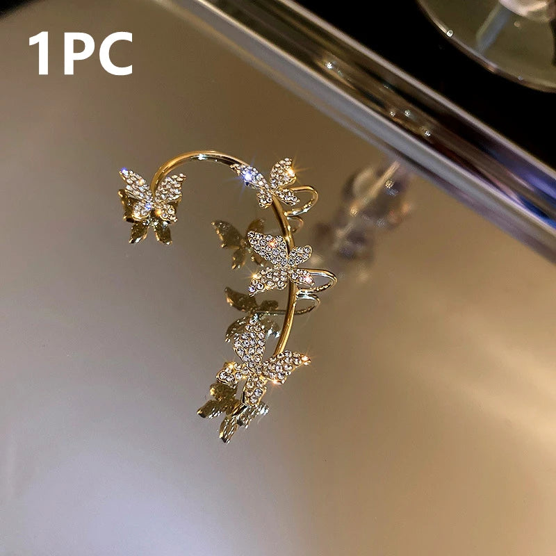 Zircon Butterfly Ear Cuff Clip Earring French Style Jewelry