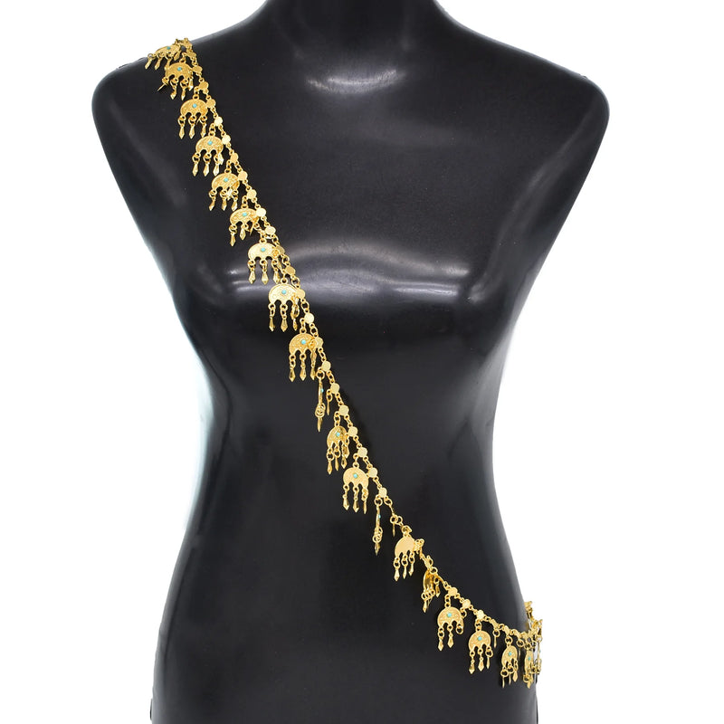 Plated Moon Pendant Tassel Chain Body Jewelry Thai Ethnic Costumes Dress