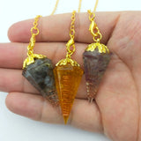 Natural Crystal Hexagonal Cone Pendant Colorful Pendule Reiki Quartz Amulet