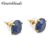 Natural Stone Lapis Oval Stud Earrings