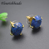 Natural Stone Lapis Oval Stud Earrings
