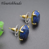 Natural Stone Lapis Oval Stud Earrings