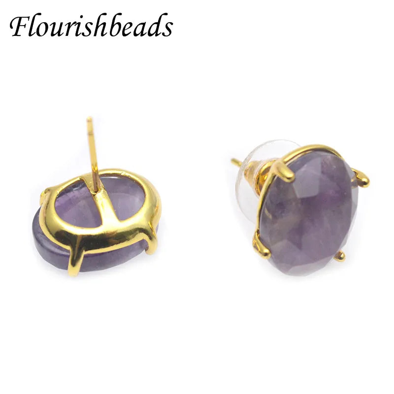 Natural Stone Lapis Oval Stud Earrings