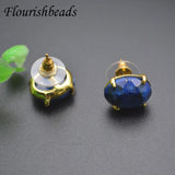 Natural Stone Lapis Oval Stud Earrings