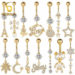 Zircon Charms Belly Button Ring 14G Surgical Steel Body Jewelry