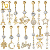 Zircon Charms Belly Button Ring 14G Surgical Steel Body Jewelry
