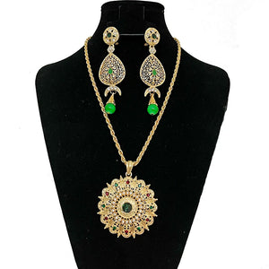 Bridal Green Red Rhinestone Necklace Earring Set