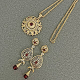 Bridal Green Red Rhinestone Necklace Earring Set