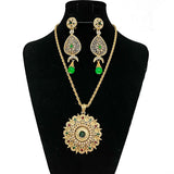 Bridal Green Red Rhinestone Necklace Earring Set