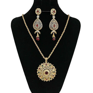 Bridal Green Red Rhinestone Necklace Earring Set