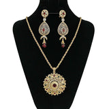 Bridal Green Red Rhinestone Necklace Earring Set