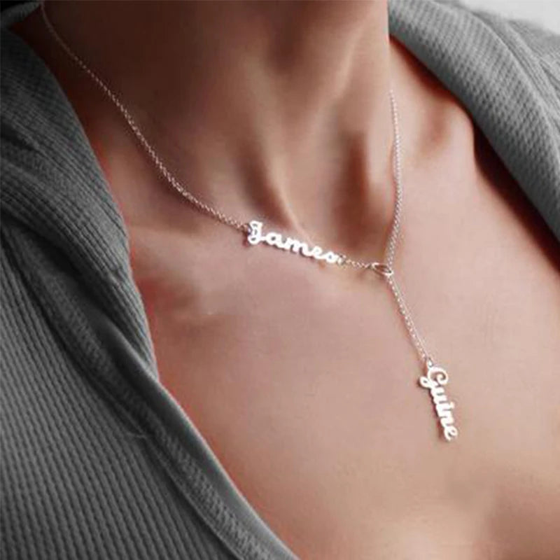 Personalized Double Names Necklace, Custom Engraved Necklace