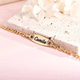 Engraved Name Zircon Bar Bracelet Oval Pendant Laser Engraved Name Bracelet