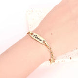 Engraved Name Zircon Bar Bracelet Oval Pendant Laser Engraved Name Bracelet