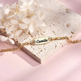 Engraved Name Zircon Bar Bracelet Oval Pendant Laser Engraved Name Bracelet