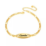 Engraved Name Zircon Bar Bracelet Oval Pendant Laser Engraved Name Bracelet